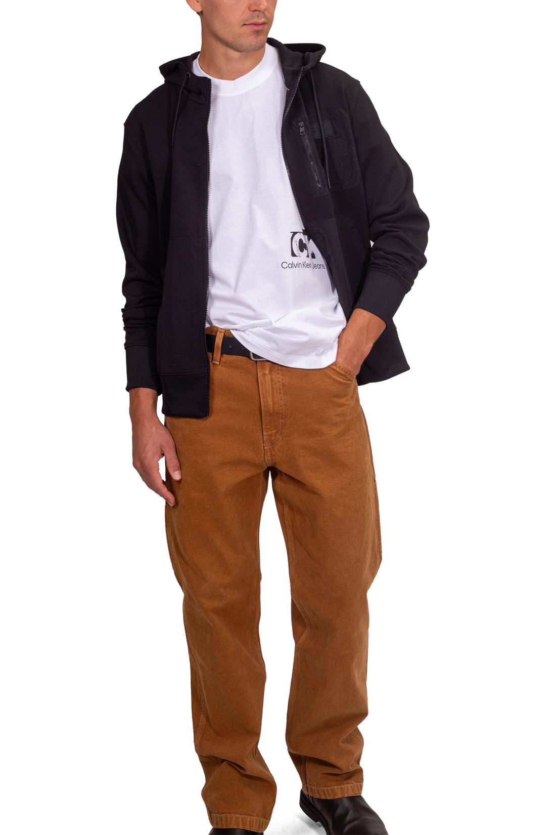 J30J324101BEH_Calvin_Klein_Jeans_Felpe_Uomo_con_Zip_e_Cappuccio_Nero-A_5 CALVIN KLEIN JEANS Pánská mikina s kontrastními nylonovými detaily